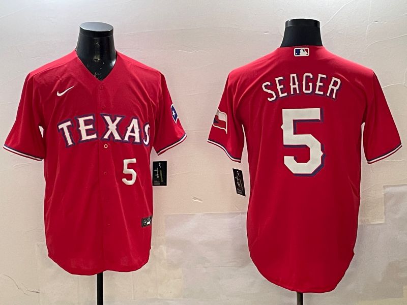 Men Texas Rangers 5 Seager Red Game 2025 Nike MLB Jersey style 2